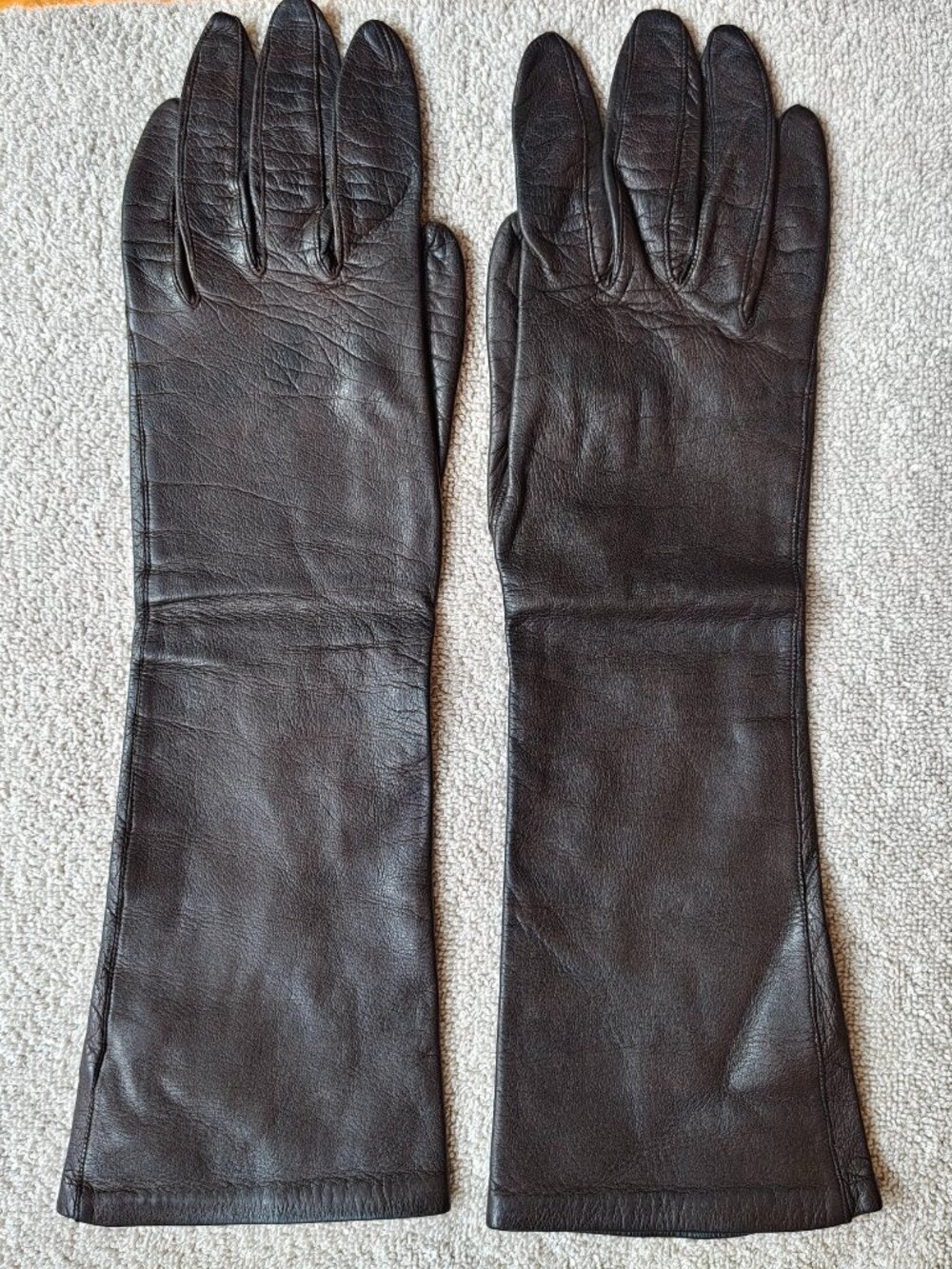 Vintage Grandoe Women Gloves Size 7 Leather Silk Brown Soft Elegant Formal Italy